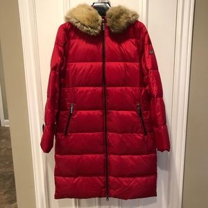 mk red puffer jacket